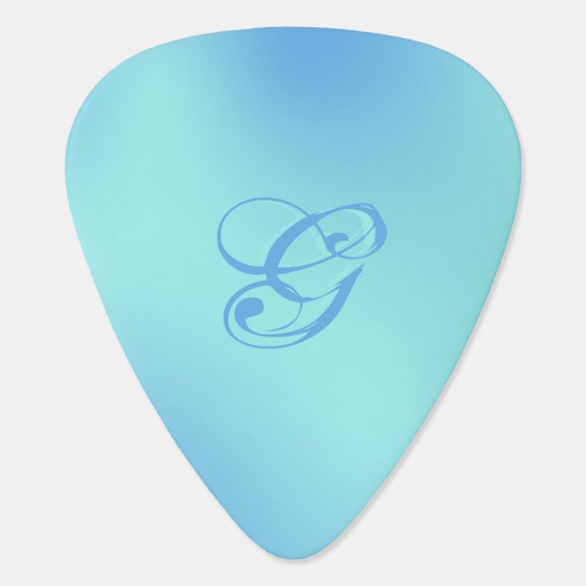 Elegant Aquamarine Blue Stylish Monogrammed Custom Guitar Pick (Back)