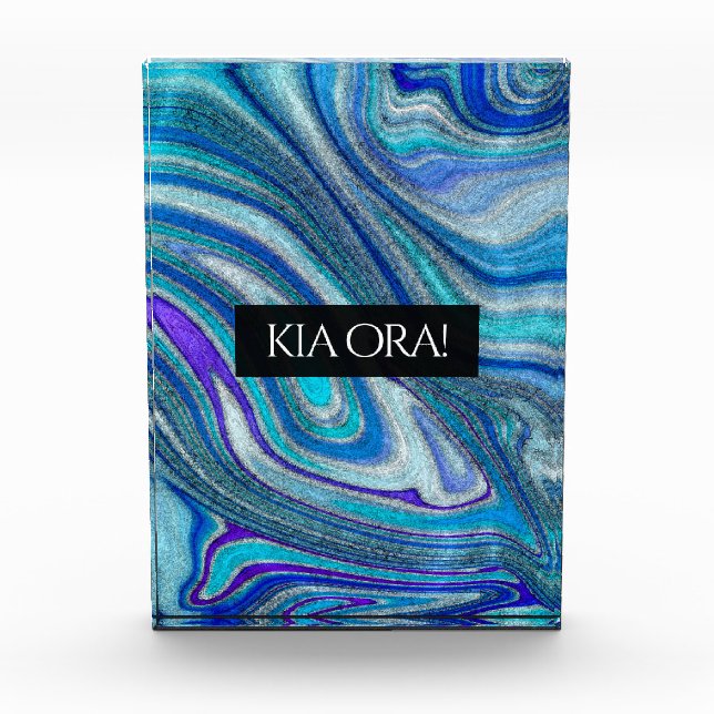 Elegant Aquamarine Paua Rainbow Shell Inspired Acrylic Award (Front)