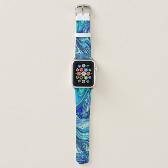 Elegant Aquamarine Paua Rainbow Shell Inspired Apple Watch Band (Front)