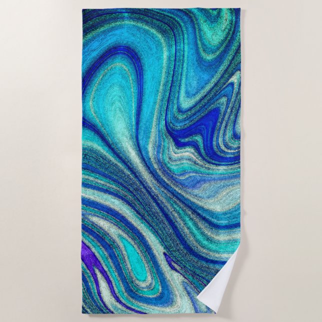Elegant Aquamarine Paua Rainbow Shell Inspired Beach Towel (Front)