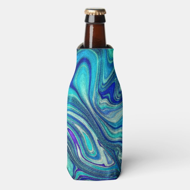Elegant Aquamarine Paua Rainbow Shell Inspired Bottle Cooler (Bottle Front)