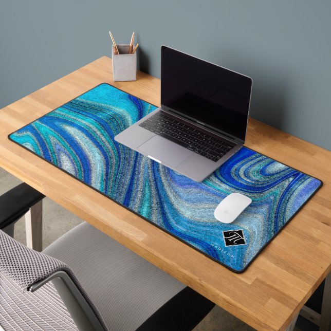 Elegant Aquamarine Paua Rainbow Shell Inspired Desk Mat (Office 2)