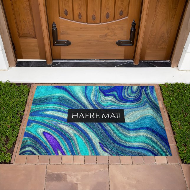 Elegant Aquamarine Paua Rainbow Shell Inspired Doormat (Outdoor)