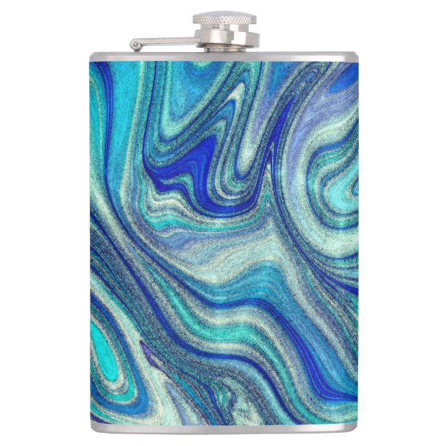 Elegant Aquamarine Paua Rainbow Shell Inspired Flask (Front)