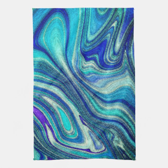 Elegant Aquamarine Paua Rainbow Shell Inspired Kitchen Towel (Vertical)