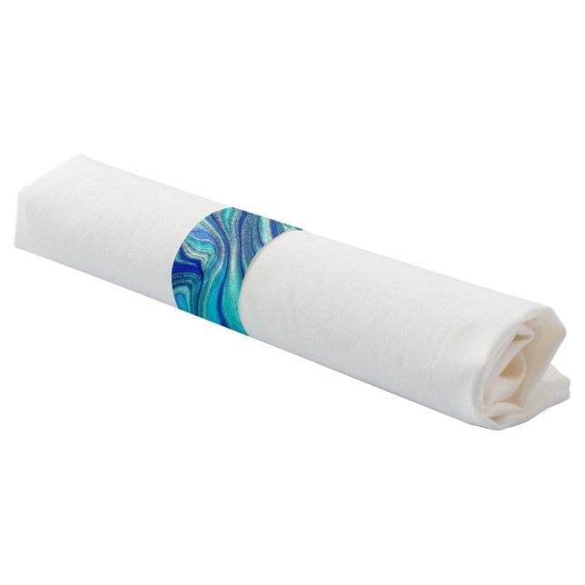 Elegant Aquamarine Paua Rainbow Shell Inspired Napkin Bands (Angled)