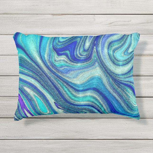 Elegant Aquamarine Paua Rainbow Shell Inspired Outdoor Pillow (Front)