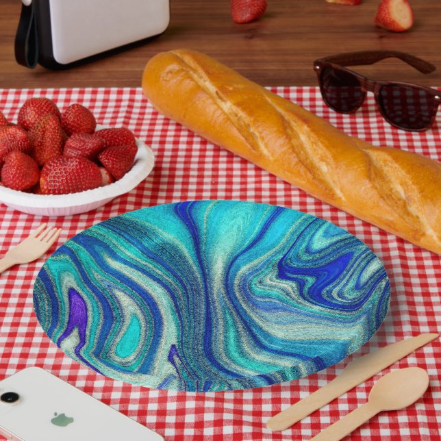 Elegant Aquamarine Paua Rainbow Shell Inspired Paper Plates (Picnic)