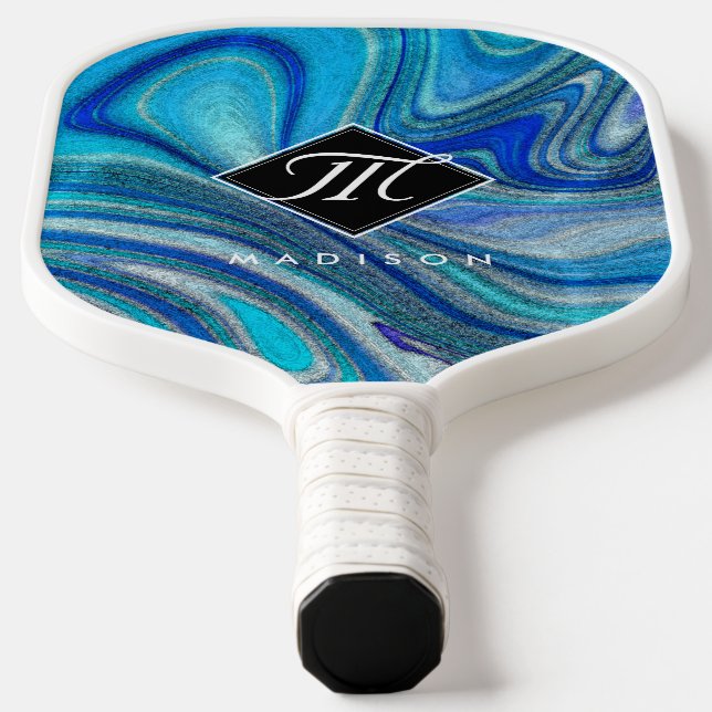 Elegant Aquamarine Paua Rainbow Shell Inspired Pickleball Paddle (Laydown)