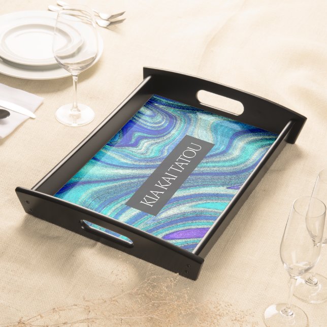 Elegant Aquamarine Paua Rainbow Shell Inspired Serving Tray (Front)