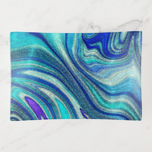 Elegant Aquamarine Paua Rainbow Shell Inspired Trinket Tray (Front)