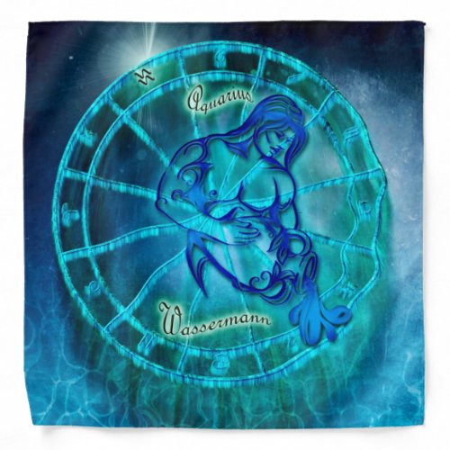 Elegant Aquarius Blue Water Zodiac Astrology Sign Bandana