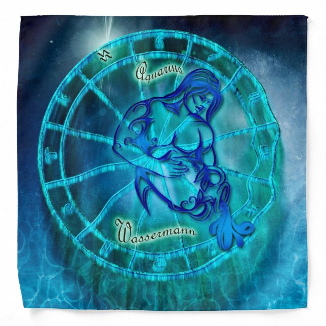 Elegant Aquarius Blue Water Zodiac Astrology Sign Bandana (Front)