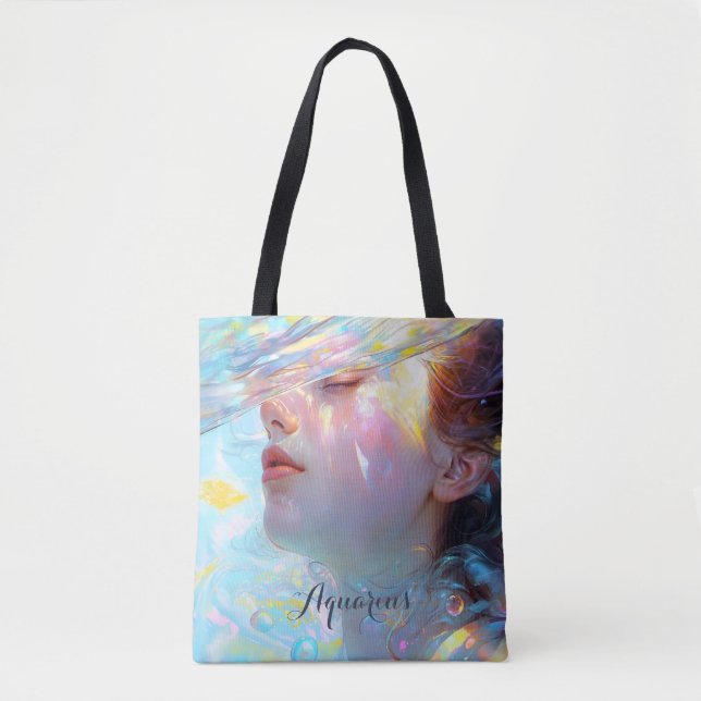 Elegant Aquarius Celestial Tote Bag (Front)