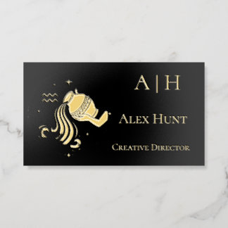 Elegant Aquarius Zodiac Golden Foil Spot Gloss Business Cards