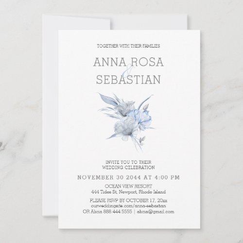 *~* Elegant AR15 WEDDING  Blue Floral Rose RSVP +  Invitation