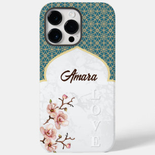 Elegant Arabesque Arch Deep Teal & Gold Case-Mate iPhone 14 Pro Max Case