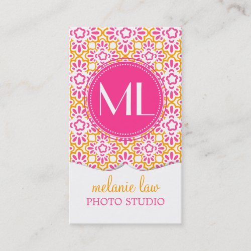 Elegant Arabesque Damask Hot Pink Personalized Business Cards