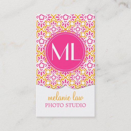 Customizable Elegant Arabesque Damask Hot Pink Personalized Business Cards