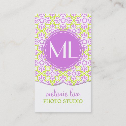 Elegant Arabesque Damask Lilac Purple Personalized Business Card Template