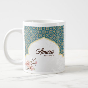 Elegant Arabesque Wedding Mug Deep Teal & Gold
