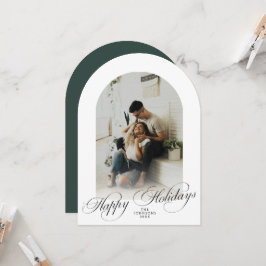 Elegant Arch 1 Photo Green Christmas Holiday Card
