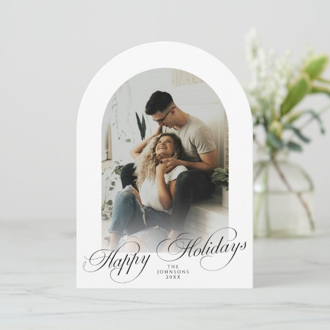 Elegant Arch 1 Photo Merry Christmas Holiday Card (Standing Front)