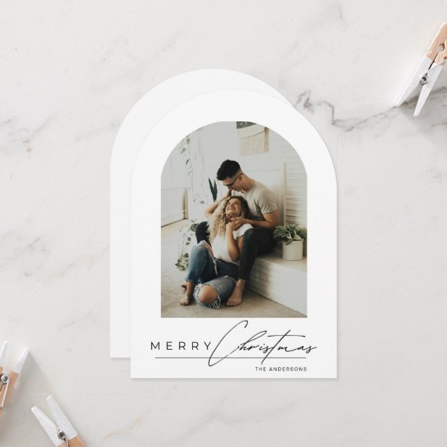 Elegant Arch 1 Photo Merry Christmas Holiday Card (Front/Back In Situ)