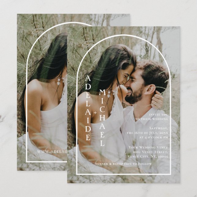 Elegant Arch 2 Photo Simple Modern Budget Wedding Invitation (Front/Back)