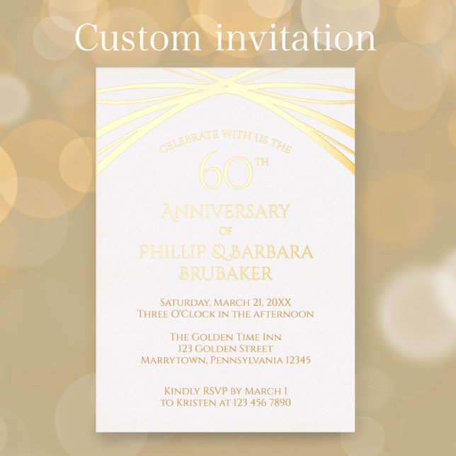 Elegant Arch 60th Wedding Anniversary Party Gold Foil Invitation (Customize this elegant gold foil anniversary party invitation. Unique modern arch custom invitation
)