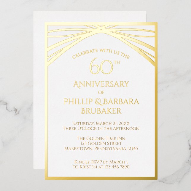 Elegant Arch 60th Wedding Anniversary Party Gold Foil Invitation (Front/Back)