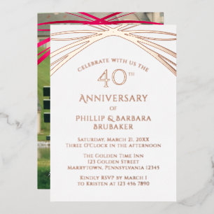 Elegant Arch Add Photo 40th Wedding Anniversary Foil Invitation