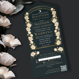 Elegant Arch Art Nouveau QR Code Wedding All In One Invitation