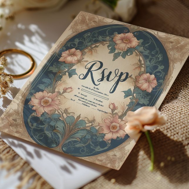 Elegant Arch Art Nouveau Wedding RSVP Card (Creator Uploaded)