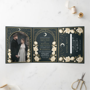 Elegant Arch Art Nouveau Wedding Tri-Fold Invitation