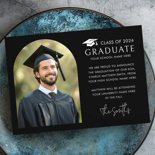 Elegant arch black photo graduation cap announcement