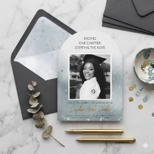 Elegant Arch Blue Marble Graduation Photo Invitation