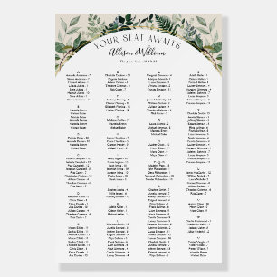 Elegant Arch Botanic Leaves Alphabetical seating Foam Board