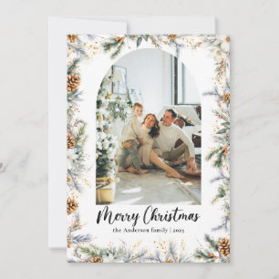 Elegant Arch Botanical Greenery & Photo Christmas Holiday Card