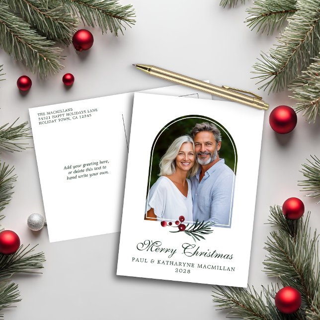 Elegant Arch Christmas Botanical Holiday Photo (Elegant Arch Christmas Botanical Holiday Photo Postcard)