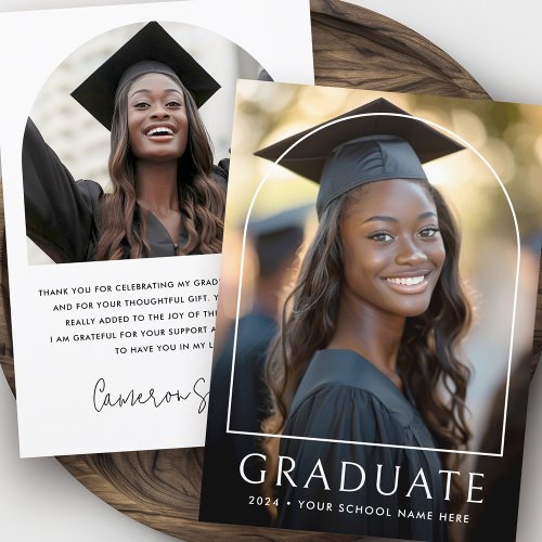 Elegant arch classic graduation photo graduate thank you card