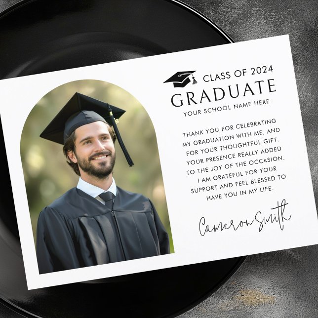 Elegant arch classic white photo cap graduation thank you card (Elegant arch classic white photo cap graduation thank you card)