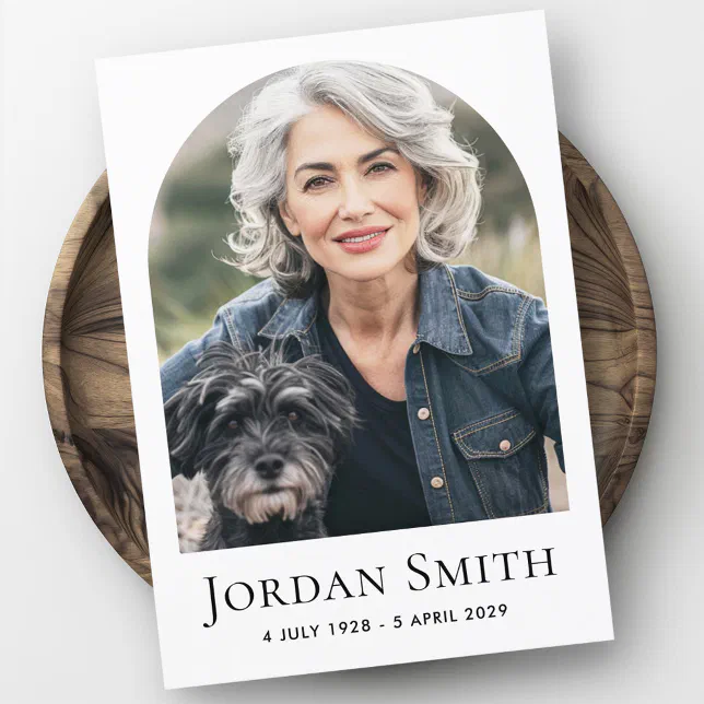 Elegant arch classic white photo funeral sympathy thank you card | Zazzle