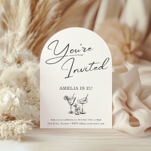 Elegant Arch Cream Cocktail 21st Birthday Party Invitation