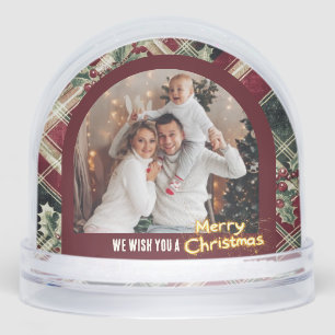 Elegant Arch Family Photo Merry Christmas Plaid Snow Globe