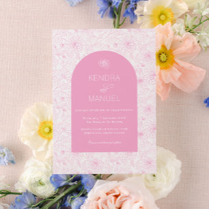 Elegant Arch Floral Toile Blush Pink Wedding Invitation