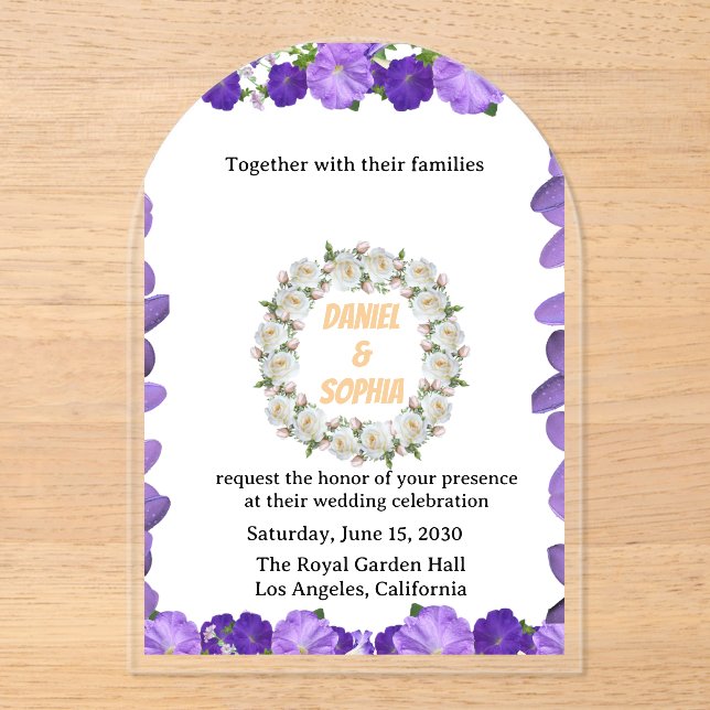Elegant Arch Floral Wedding Invitation | Acrylic  (Front)
