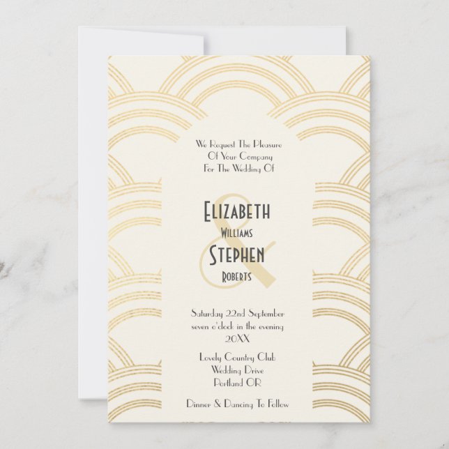 Elegant Arch Gatsby Art Deco 1920's Ivory & Gold Invitation (Front)