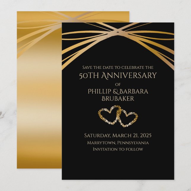 Elegant Arch Golden 50th Anniversary Save the Date Invitation (Front/Back)
