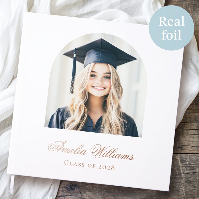 Elegant arch graduate photo name class white real foil guest book  (Elegant arch graduate photo name class white real foil guest book)